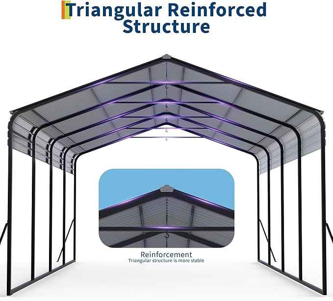 12x20 FT Metal Carport, Heavy Duty Carports Canopy with Galvanized Steel Frame & Roof, Outdoor Garage Car Port for All-Weather, Outdoor Galvanized Shelter for Car, Boats and Truck