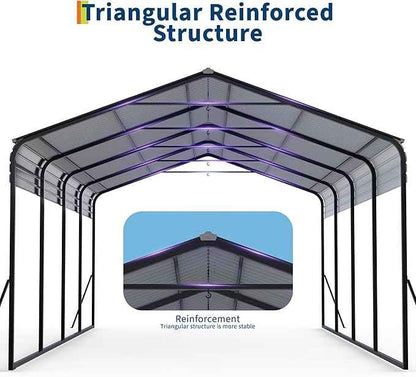 12x20 FT Metal Carport, Heavy Duty Carports Canopy with Galvanized Steel Frame & Roof, Outdoor Garage Car Port for All-Weather, Outdoor Galvanized Shelter for Car, Boats and Truck
