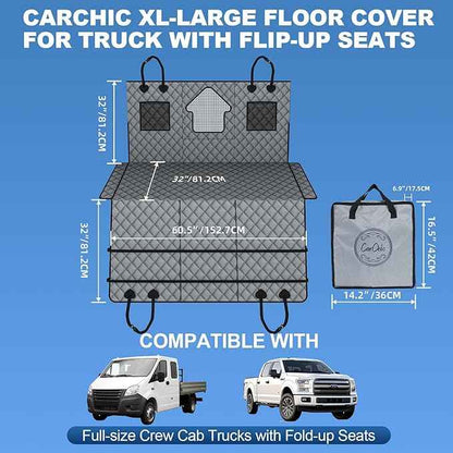 Dog Car Seat Cover for Back Seat - Waterproof Pet Hammock with Embedded Insert Door Protectors (XLarge for Crew Cab Truck with Fold‑Up Seat)