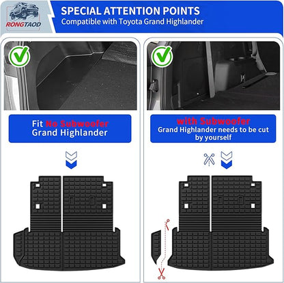 Rongtaod Floor Mats Compatible with 2024 2025 2026 Toyota Grand Highlander 8-Seater Cargo Mat Trunk Mat Cargo Liner Kick Mats TPE All Weather Grand Highlander Accessories (Floor Mats Full Set 7PCS)