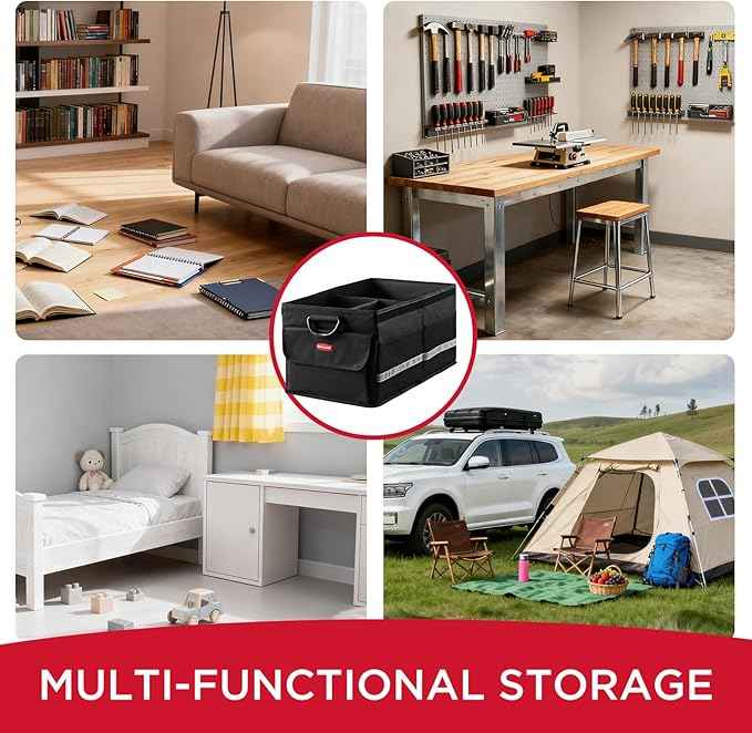 Rubbermaid Car Organizer, Collapsible Trunk Organizer, Multi-Compartment Car Storage Organization for Car Accessories, 3 Compartments With Cover, 23.23"*12.99"*11.81"
