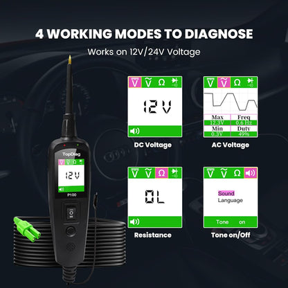 Power Circuit Probe Kit, P100 Car Circuit Tester, 12V 24V Automotive Electrical Tool, 6-30V Vehicle Short Circuit Finder with 40ft Cable, Trailer Truck Voltage Current Detector