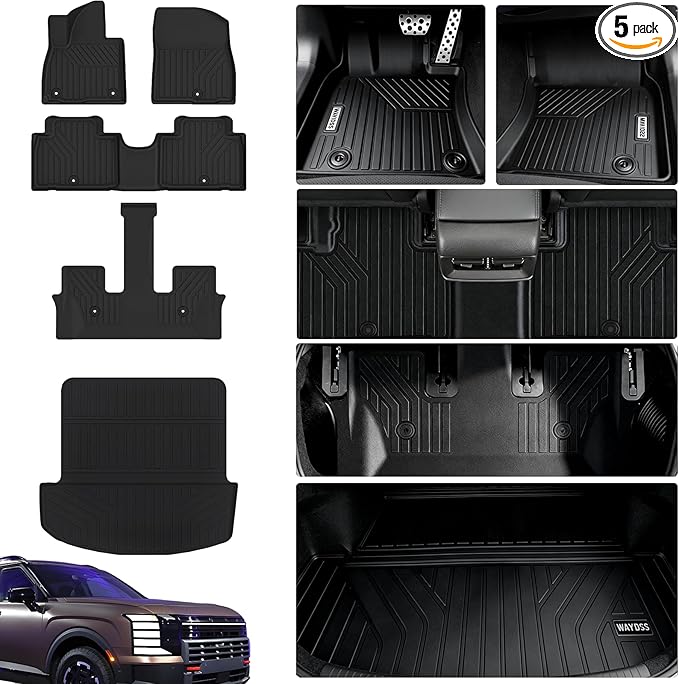 Floor Mats for 2026 Hyundai Palisade Gas Accessories, fit SE、SEL、SEL Convenience、SEL Premium、Limited、XRT、Calligraphy,TPE All Weather Protection Full Coverage Trunk Liner & Floor Liner for Palisade