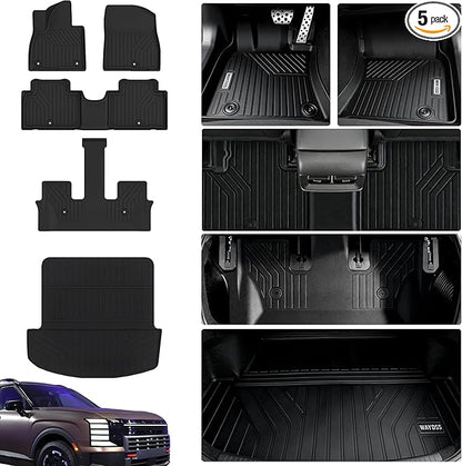 Floor Mats for 2026 Hyundai Palisade Gas Accessories, fit SE、SEL、SEL Convenience、SEL Premium、Limited、XRT、Calligraphy,TPE All Weather Protection Full Coverage Trunk Liner & Floor Liner for Palisade