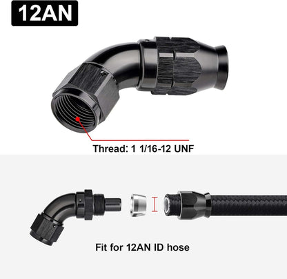 EVIL ENERGY 12AN 60 Degree PTFE One Piece Full Flow End Hose Fitting Aluminum Black