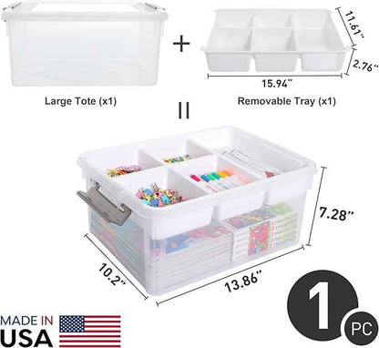 Citylife 17 QT Plastic Storage Box with Removable Tray Craft Organizers and Storage Clear Storage Container for Organizing Bead, Tool, Sewing, Playdoh