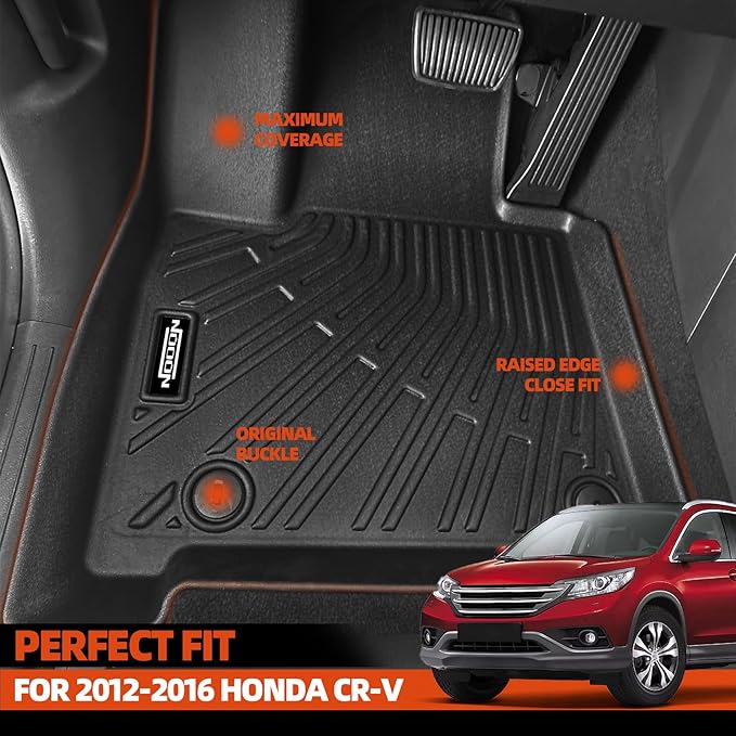 Custom Fit Floor Mats for 2012-2016 Honda CRV, All Weather TPE Floor Liners with Trunk Mat & Backrest Protectors, Odorless Full Set Interior Accessories