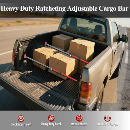 3-H Truck Cargo Bar, 43"-77" Adjustable Support Pole All Metal,Cabinet Jack,Truck Bed Divider with Self-Locking Spring Ratchet - Load Lock Bar for Vans, SUVs & Trucks,Red,1pc