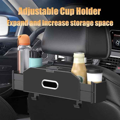 Back Seat Car Organizer,5 in 1 Multifunctional Car Backseat Storage Box with Trash Can Drink Cup Holder Tissue Box, for Hold Phone,Snacks, Drinks, Handbag-Black
