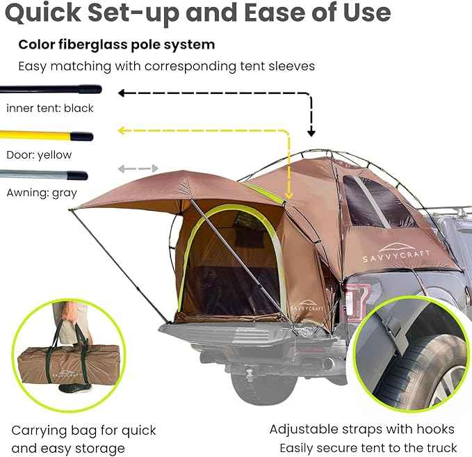 Savvycraft Pickup Truck Tent for Full Size and Mid Size Truck Short Bed and Long Bed, Waterproof P3000mm 2-Person Double Layer Truck Bed Camping Tent, Expandable Awning, Rainfly, Storage Bag Included