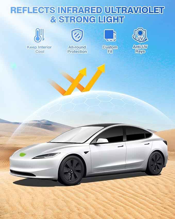 Sunshades for Tesla Model 3 2016-2025 2026 (Fit Model 3 Highland) Accessories Windshield Sun Shade Side Rear Window Shade Cover Sun Visor Shield Privacy Protection Keep Vehicle Cool 7PCS