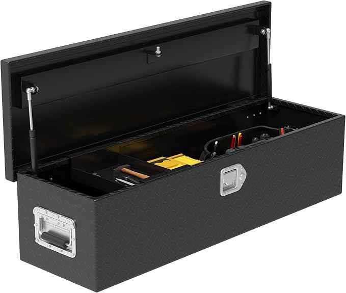 AUTOSAVER88 39 Inch Truck Bed Tool Box, Heavy Duty Aluminum Diamond Plate Tool Box Chest, Waterproof Chest Storage Box with Sliding Shelf and Lock for Trucks, Trailers, RVs, Warehouses