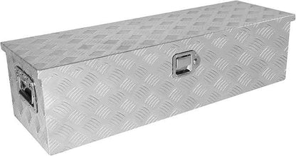Truck Bed Toolbox for Trailer Pickup, RV Storage Organizer Tool Box Flatbox with Side Handle Lock Keys, Aluminum 5 Bar Tread Pattern Truck Bed Tool Box, Diamond Plate Chest Box Organizer 39 inches