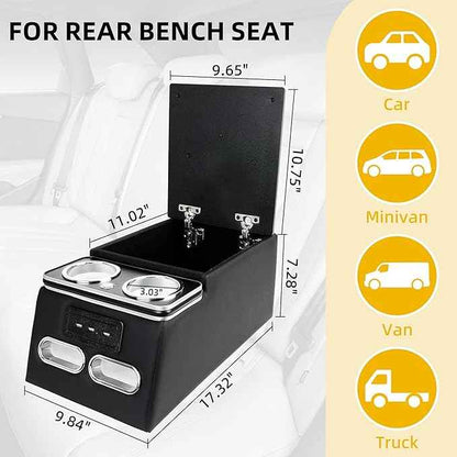 Universal Truck Seat Organizer with Padded Armrest Lid | Features 3 USB Ports, 2 Drawers & Cup Holders | Extra Storage for Car, SUV & Van