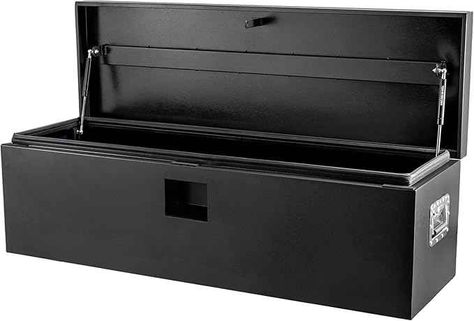 Black Steel Truck Bed Tool Box, Powder Coated Storage Chest, Weatherproof Trailer ToolBox Storage Organizer for Pickup, Truck Bed, RV, Trailer (48 * 15 * 15-Black)