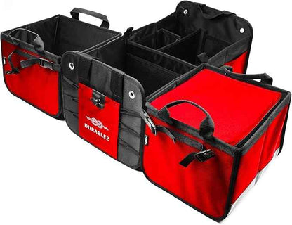 5-Section Trunk Organizer with Cooler – Extra Large Modular Car Storage System with Insulated Compartment, Foldable Multi-Module Cargo Organizer for Groceries & Travel – Red