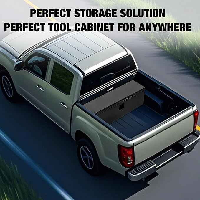 PeakPursuit 48" Black Industrial Steel Truck Bed Tool Box – Heavy-Duty Weatherproof Chest with Gas-Shock Grooved Lid, Pry-Resistant Lock, Fits Pickup, RV, Trailer