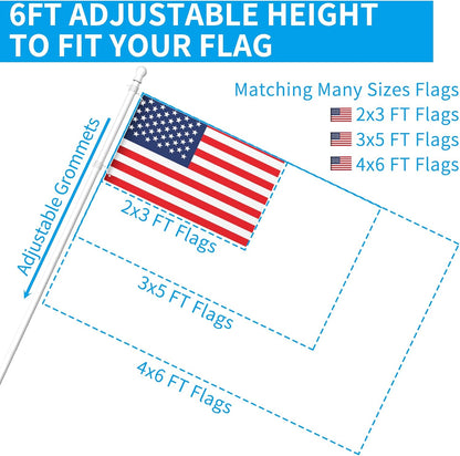 ZMTECH Flag Pole - Upgraded Bracket, (2 Packs) 6 FT Stainless Steel Flag Poles for Outside House, Residential or Commerical, Tangle Free Flag Pole Kit for American Flag (Without Flag, White)