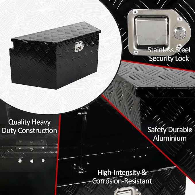 34 Inch Aluminum Trailer Tongue Tool Box 5 Bar Tread Wide Utility ToolBox for Pick Up Truck RV Storage Organizer Tool Box with Lock and Keys - 34"X14.5"X15" Black