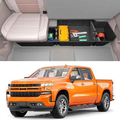 Under Seat Storage Box Compatible with 2019-2026 Chevy Chevrolet Silverado 1500/GMC Sierra 1500, 2020-2026 Silverado/Sierra 2500HD/3500HD Double Cab & Crew Rear Underseat Organizer