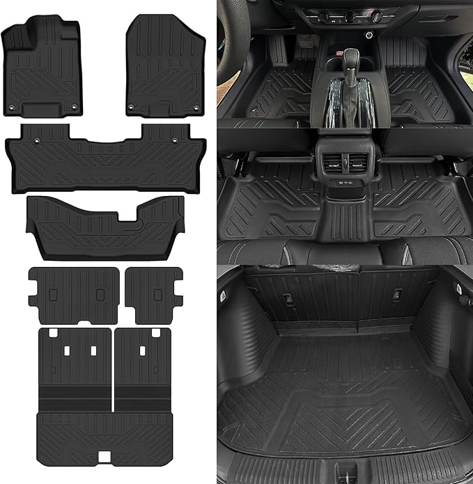 Custom Fit Floor Mats for 2016-2022 Honda Pilot 8 Seats 2nd-Row Bench Seat(No Elite Models), All Weather TPE Floor Liner & Trunk Mat & Backrest Protectors, Odorless Full Set Interior Accessories