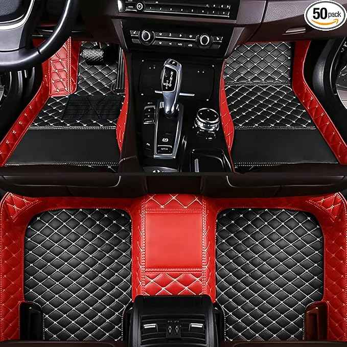 Custom Car Floor Mats for 99.99% Sedan SUV Sports Car Men Women Protection Full Coverage Pads Anti-Slip Leather Floor Lining All Weather Car Floor Mats (Edge red, Black, Beige)