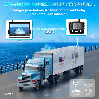 Fookoo HD 1080P 10" Wireless Backup Camera System, 10-inch Quad Split Screen Monitor w/Recording, IP69 Waterproof Side Rear View Cameras, Digital Signal, Parking Lines for RV/Truck/Trailer