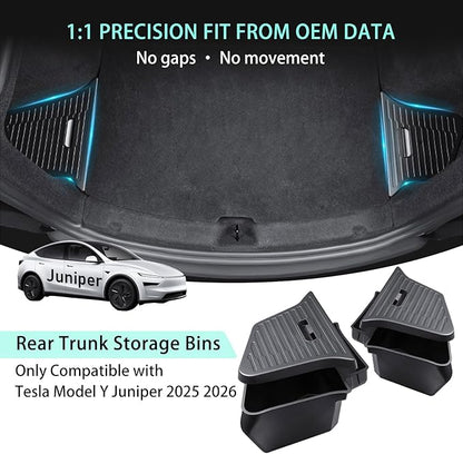 Trunk Storage Bins Trunk Organizer Designed for 2025 2026 Tesla Model Y Juniper 5-Seater, 2PCS Large-Capacity Rear Side Storage Boxes with Under-Panel Compartment for Model Y Juniper Accessories
