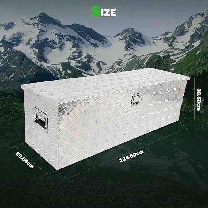 SCITOO 49 Inch Aluminum Heavy Duty Truck Bed Tool Box,Diamond Plate Crossover Storage for Most Full Size Pickups,Lockable Weatherproof Chest,Fits 49" Truck Beds,Easy Access to Load and Unload