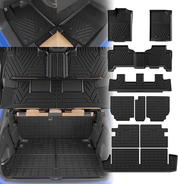 Floor Mats Compatible with 2013-2024 Toyota 4 Runner 7 Seat Cargo Mat Liner Back Seat Cover Protector 2023 4Runner Accessories (Fit 7 Seat, Floor Mats+Trunk Mat+2nd & 3rd Row Backrest Mats)
