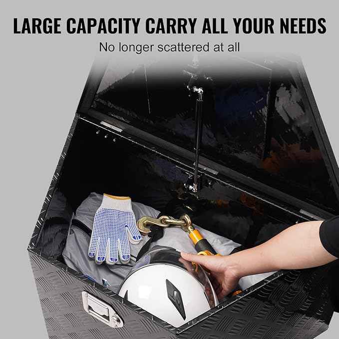VEVOR Trailer Tongue Box, Heavy Duty Trailer Tongue Tool Box Storage Organizer with Lock & Keys, Utility Tool Chest for Pickup Truck Bed, RV, SUV, Off-Road Vehicle, Aluminum, 33" x 19" x 18", Black
