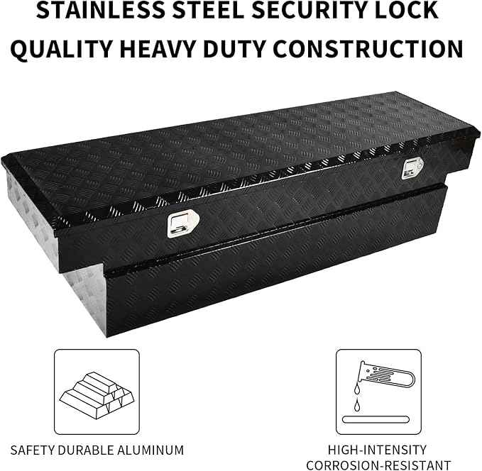 69 Inch Black Heavy Duty Aluminum Tool Box Wide Utility Trailer Stripes Plated 5 Bar Tread for Pick Up Truck Bed RV ATV Organizer Trailer Storage ToolBox w/Lock and Keys (69"X20"X17.5")