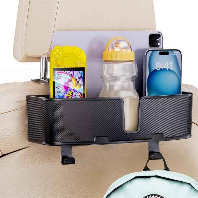 Car Headrest Cup Holder for Back Seat Organizer for Multi-Hanging Snack Storage Box with Strong Hooks for Kids and Uber Backseat Passengers Share Rid for Travel Accessories