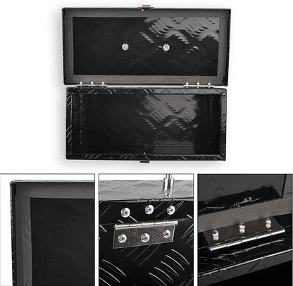 16 Inch Black Aluminum Tool Box 5 Bar Tread ToolBox for Truck Bed Car Outdoor Trailer Pickup Underbody RV ATV Storage Underbed Tools Organizer with Top Side Handle and Lock (16"X7.5"X10")