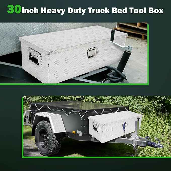 SCITOO 30 Inch Diamond Plate Truck Bed Tool Box,Heavy Duty Aluminum Crossover Storage for Most Full Size Pickups,Lockable Weatherproof Chest,Fits 30" Truck Beds,Easy Access to Load and Unload