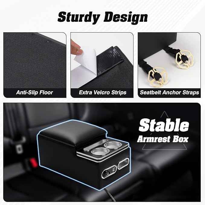 Upgraded Bench Seat Center Console with Extra Large Cup Holder & Phone Holder, Universal Center Console with USB Charging, Central Console for Bench Seat of Truck & Van & Car