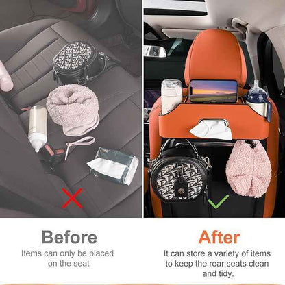 Car Rear Backseat Extra Multifunctional Drink Cup Holder Organizers with Tissue Storage Box Organizer & Hooks for Car Seat Back. Orange