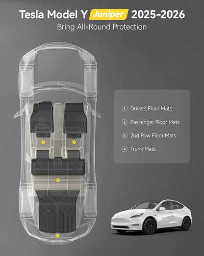 3W Tesla Model Y Juniper Floor Mats(not for Standard), Rear Cargo Liner, Custom Fit 2025 2026 Model Y Acecessories, TPE All Weather Odorless Non-Slip, Black