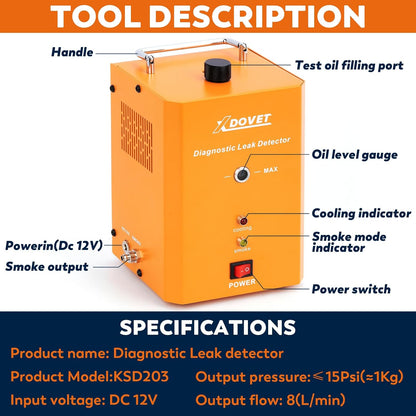 Smoke Machine Automotive with Built-in Air Pump, XDOVET KSD201 Professional Smoke Tester Automotive, Vehicle Leak Diagnostic Detector Tools Kit for Leaks Test in Vacuum, Fuel, and Other Cars System