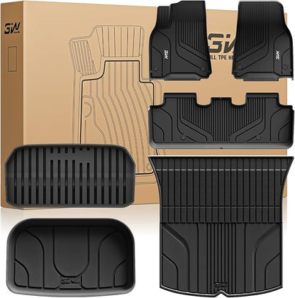 3W Tesla Model Y Floor Mats 2020-2024 2025(Not for Juniper), TPE Floor Liner, Cargo Liner Custom Fit Model Y Accessories All Weather Black, 5-Seater