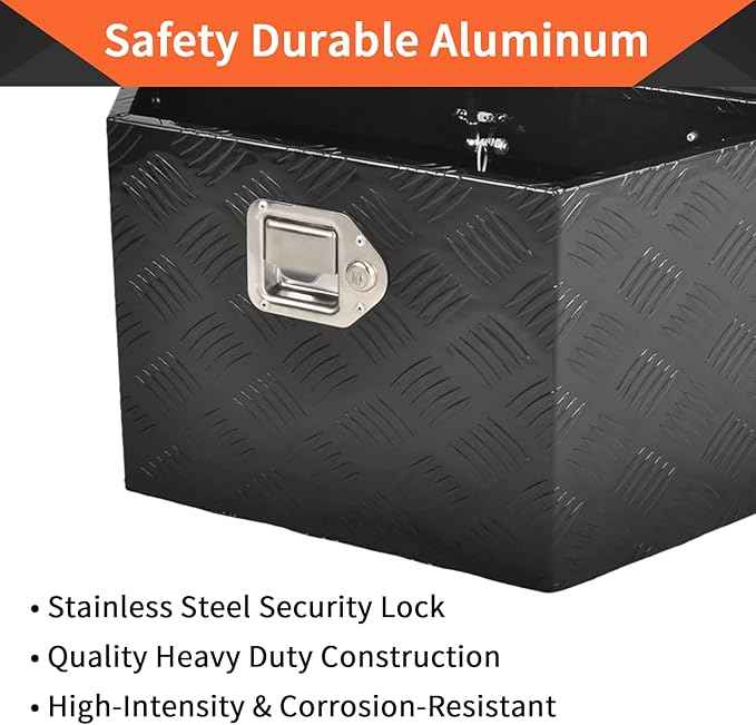26 Inch Aluminum Trailer Tongue Tool Box 5 Bar Tread Wide Utility ToolBox for Pick Up Truck RV Storage Organizer Tool Box with Lock and Keys - 26"X13.3"X12" Black