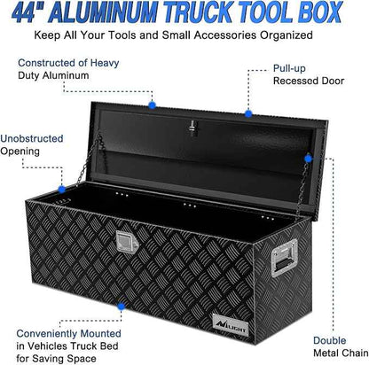 Nilight 44 Inch Truck Tool Box Heavy Duty Aluminum Stripes Plated Pick Up Truck Bed Toolboxes 44"x15"x15" Waterproof Storage Organizer for Bed of Truck RV Trailer with Side Handle Lock Keys, Black