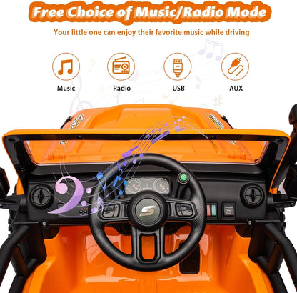24V Ride on Toys for Big Kids, 2 Seater Electric Truck with Remote Control, 4.3 MPH Max Speed, Bluetooth, 4WDS, Led Headlight & Music Player - AutoBay