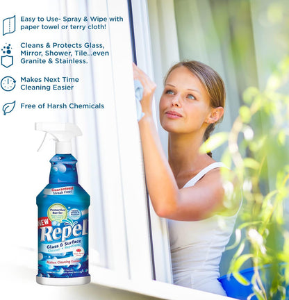 Clean-X REPEL Glass & Surface Cleaner 32 fl. oz. - Cleans & Repels water spots and dirt on glass, mirror, tile and multi surface by UNELKO (3)