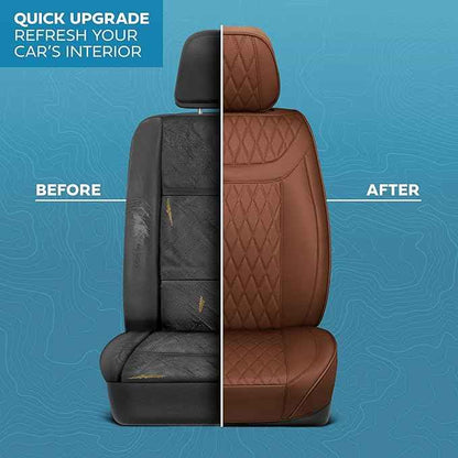 Car Seat Covers – Ranch Leatherette Faux Leather Brown Seat Covers for Car – Diamond Stitched Cushioned Interior Protectors for Automotive Accessories, Trucks, SUV, Cars – Two Front Covers