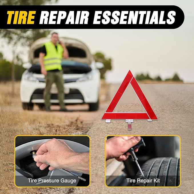 Nilight Car Emergency Kit with Jumper Cable Air Compressor Tire Repair Essential Tools First Aid Alligator Connector Electrical Kit for Travel Camping Outdoor Cars Truck SUV RV