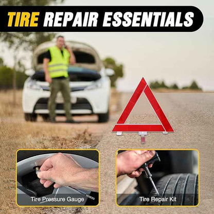 Nilight Car Emergency Kit with Jumper Cable Air Compressor Tire Repair Essential Tools First Aid Alligator Connector Electrical Kit for Travel Camping Outdoor Cars Truck SUV RV