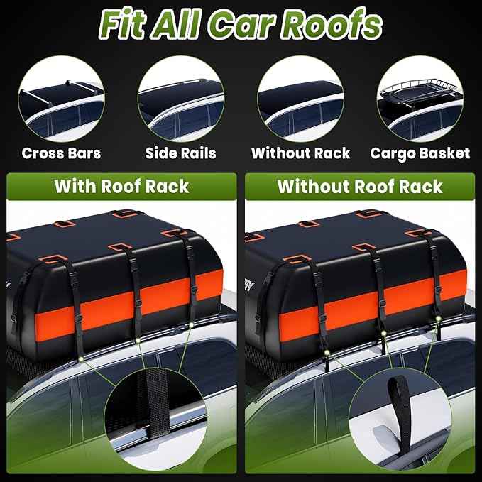 21 Cubic Feet Car Rooftop Cargo Bag Carrier, Soft Roof Top Luggage Bag for All Vechicles with/Without Rack - with Waterproof Zip, Anti-Slip Mat, Luggage Lock, Storage Bag, Door Hooks