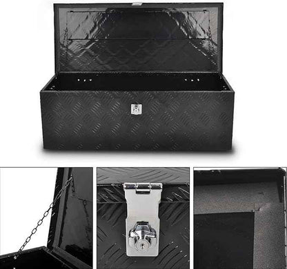 30 Inch Black Aluminum Tool Box 5 Bar Tread Chest Box Flatbox for Truck Car Outdoor Trailer Pickup Underbody RV ATV Storage Bed ToolBox w/Lock Side and Keys(30"X13"X10"),Black-30 Inch