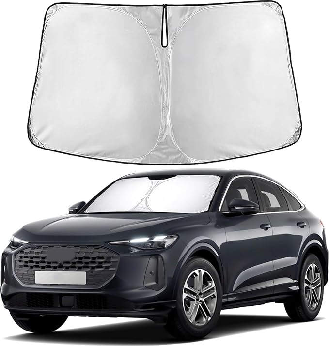 EcoNour Windshield Sun Shade Compatible for Audi Q5 2018–2026 | Luxury SUV Front Window Sunshade | Foldable Sun Visor Protector | Blocks UV Rays & Keeps Cabin Cool